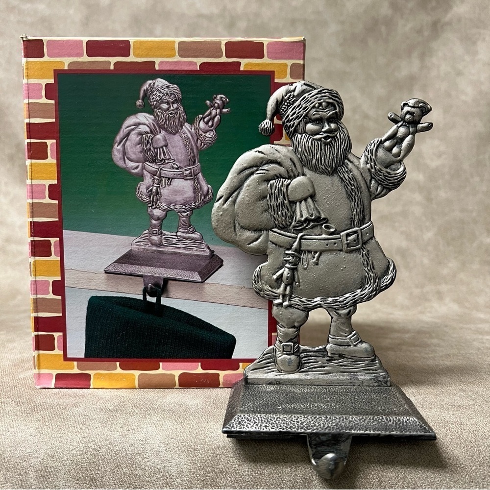 7" Pewter Santa Claus Christmas Stocking Hanger Modern Mid Century